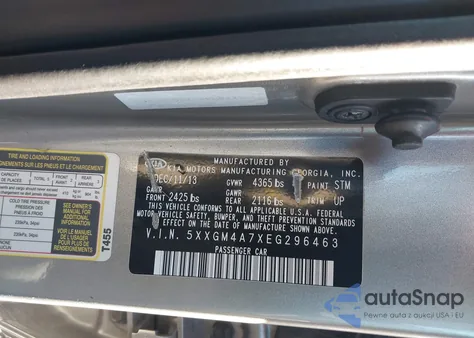 2014 Kia Optima Lx from USA, damaged, VIN 5XXGM4A7XEG296463